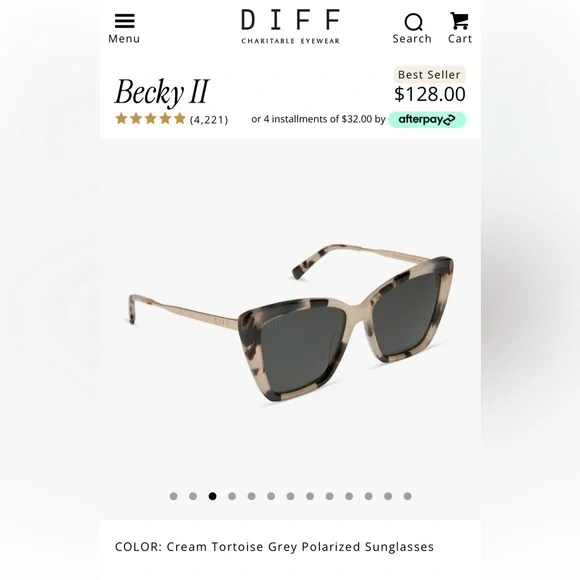 DIFF Eyewear Becky II Cream Tortoise Grey Polarized Sunglasses - Picture 3 of 15